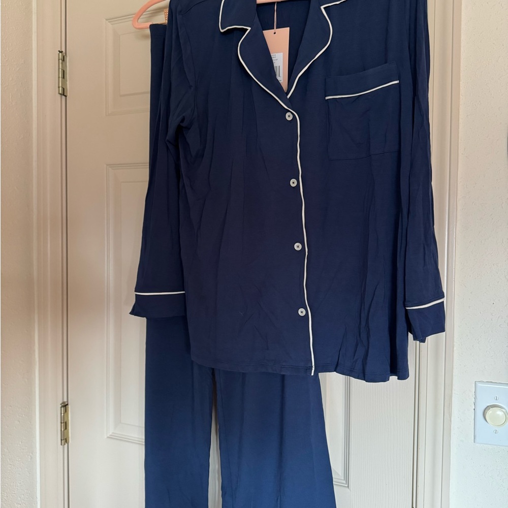 Eberjey Classic Navy Pajama Set with White Trim
